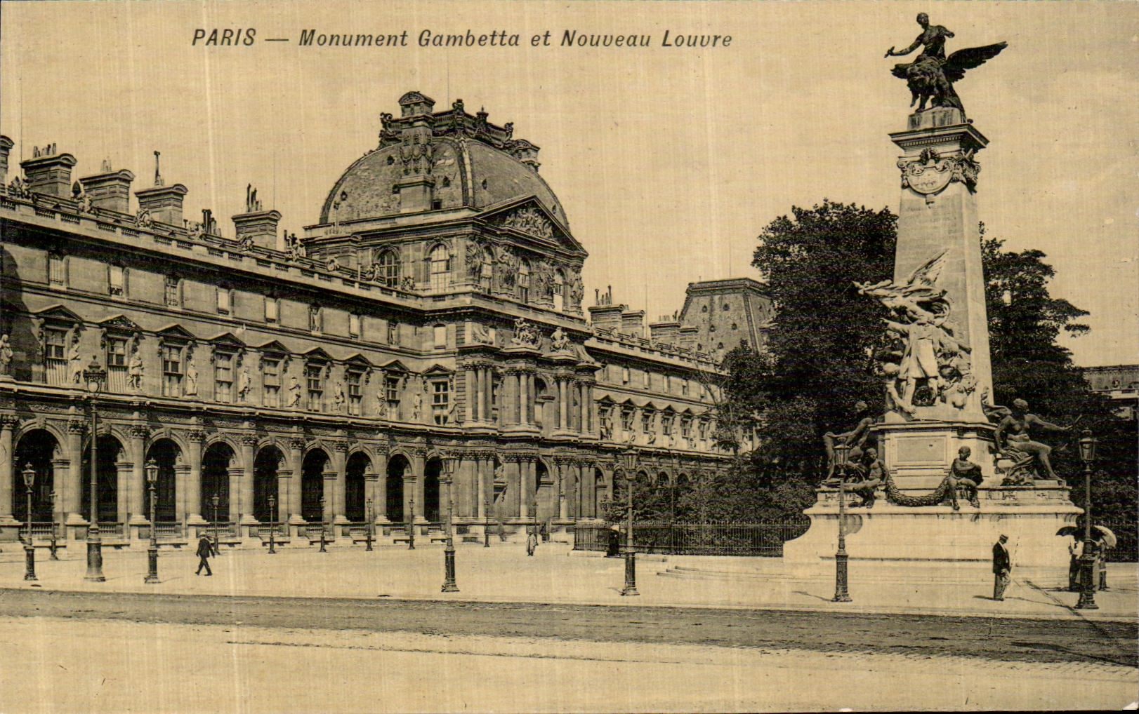 Monumento de Paris Gambetta de la POSTAL de la VENDIMIA y lumbrera de Nouveau