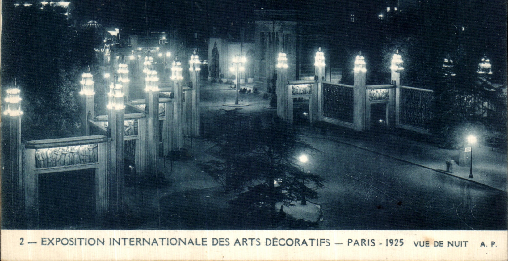 International de Paris Expostion de la POSTAL de la VENDIMIA de los artes decorativos vistos de la noche Paris 1925
