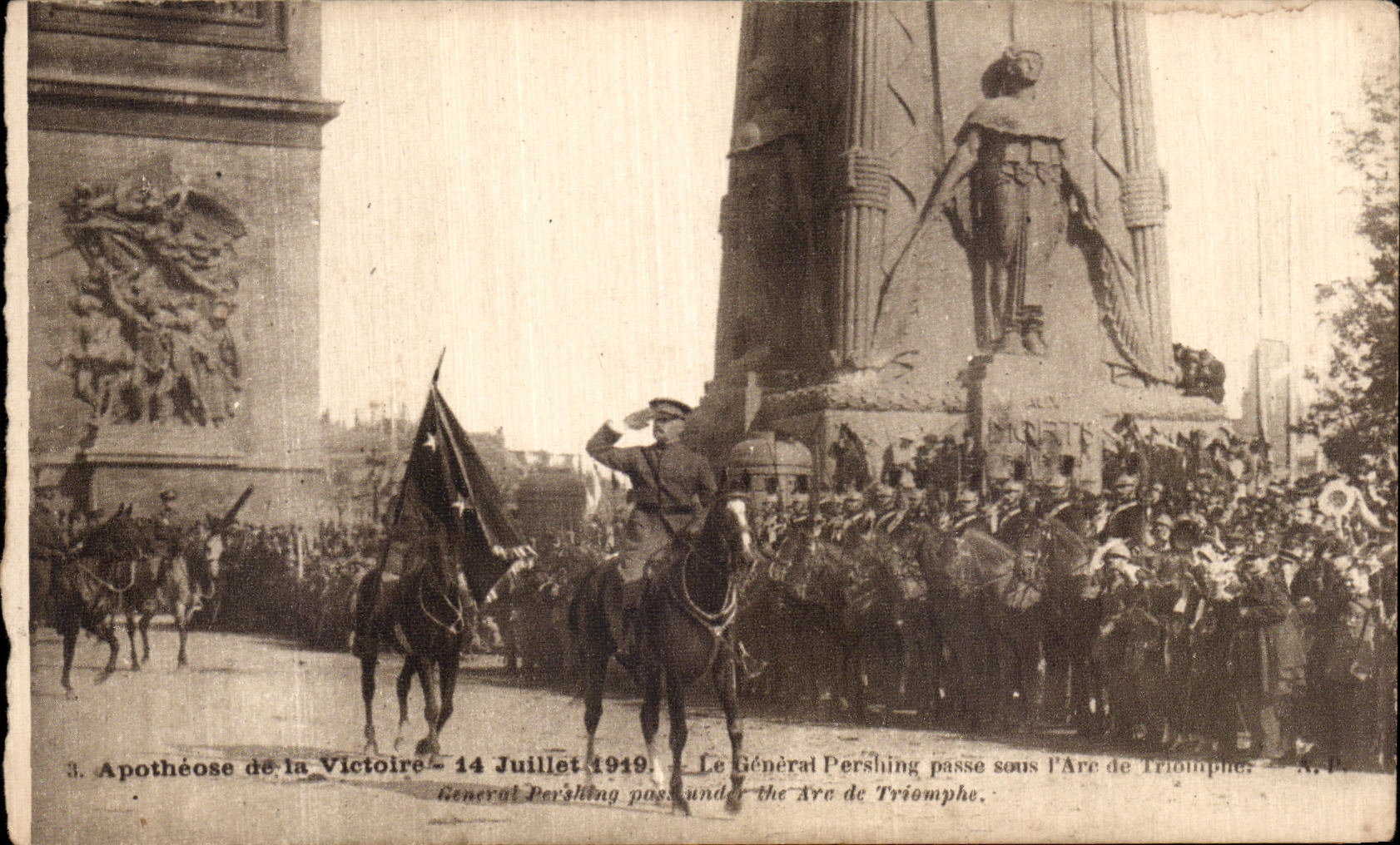 VINTAGE POSTCARD Apotheosis of the Victoire July 14th  1919 general Pershing Arc de Triomphe