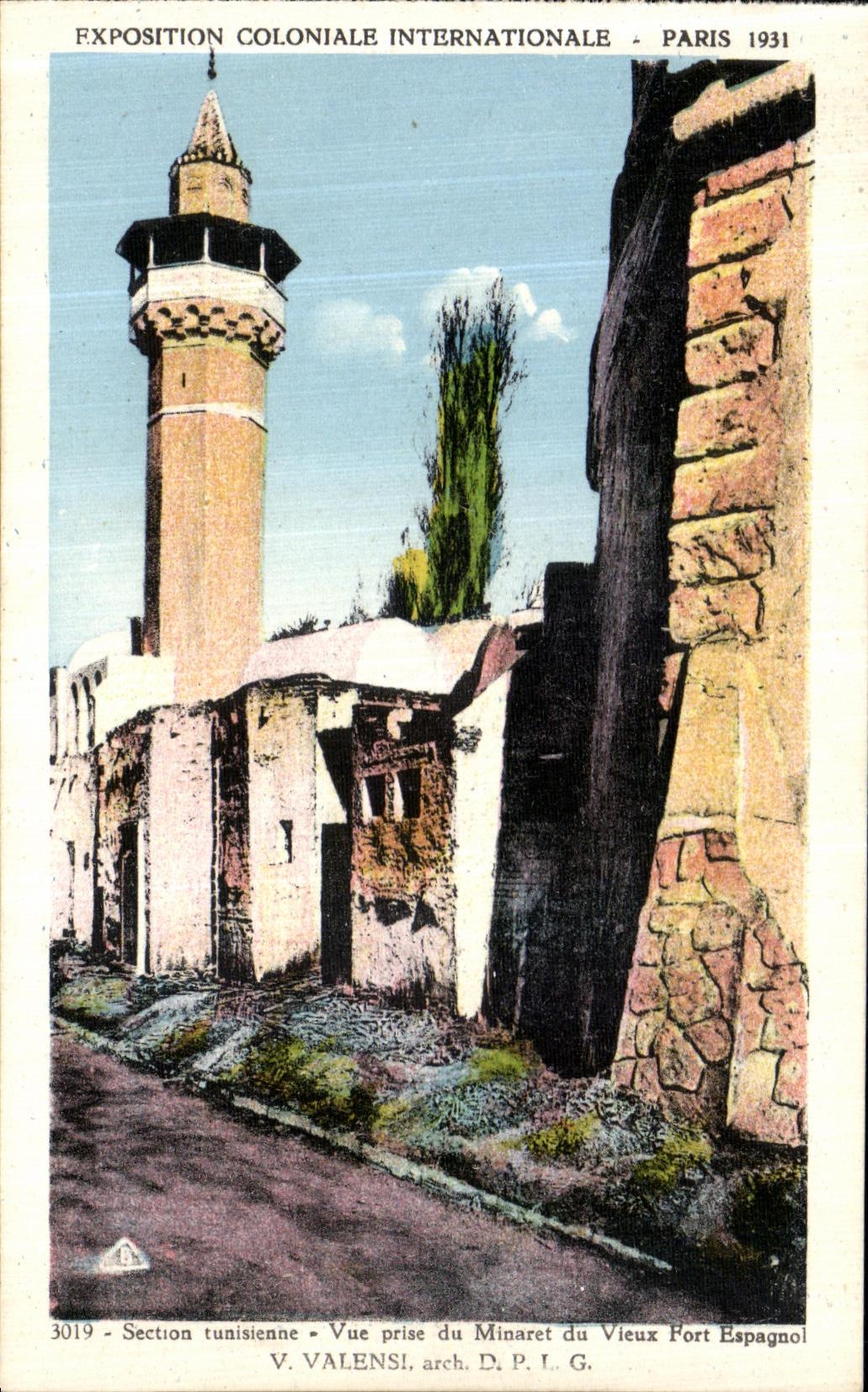 De la VENDIMIA de la POSTAL seccion internacional colonial del tunecino de Paris 1931 favorablemente vista del alminar del puerto viejo espanol
