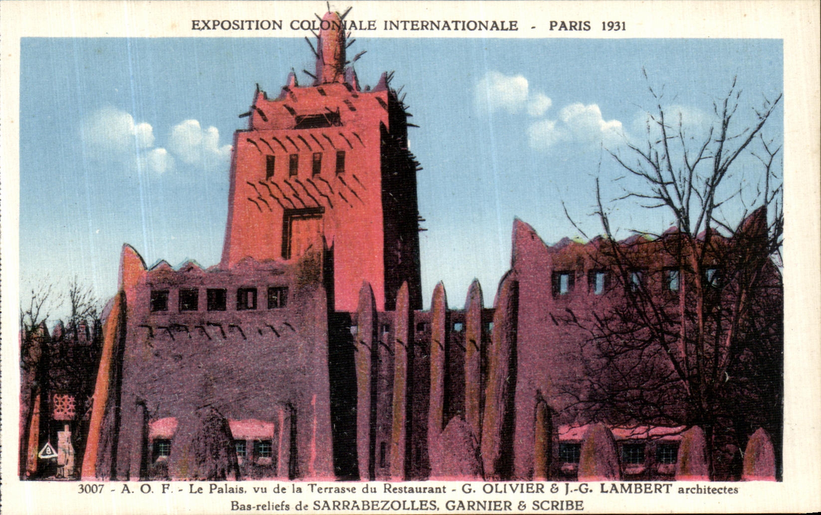 VINTAGE POSTCARD Fair Colonial International Paris 1931 AOF the palate seen of the terrace of the restaurant