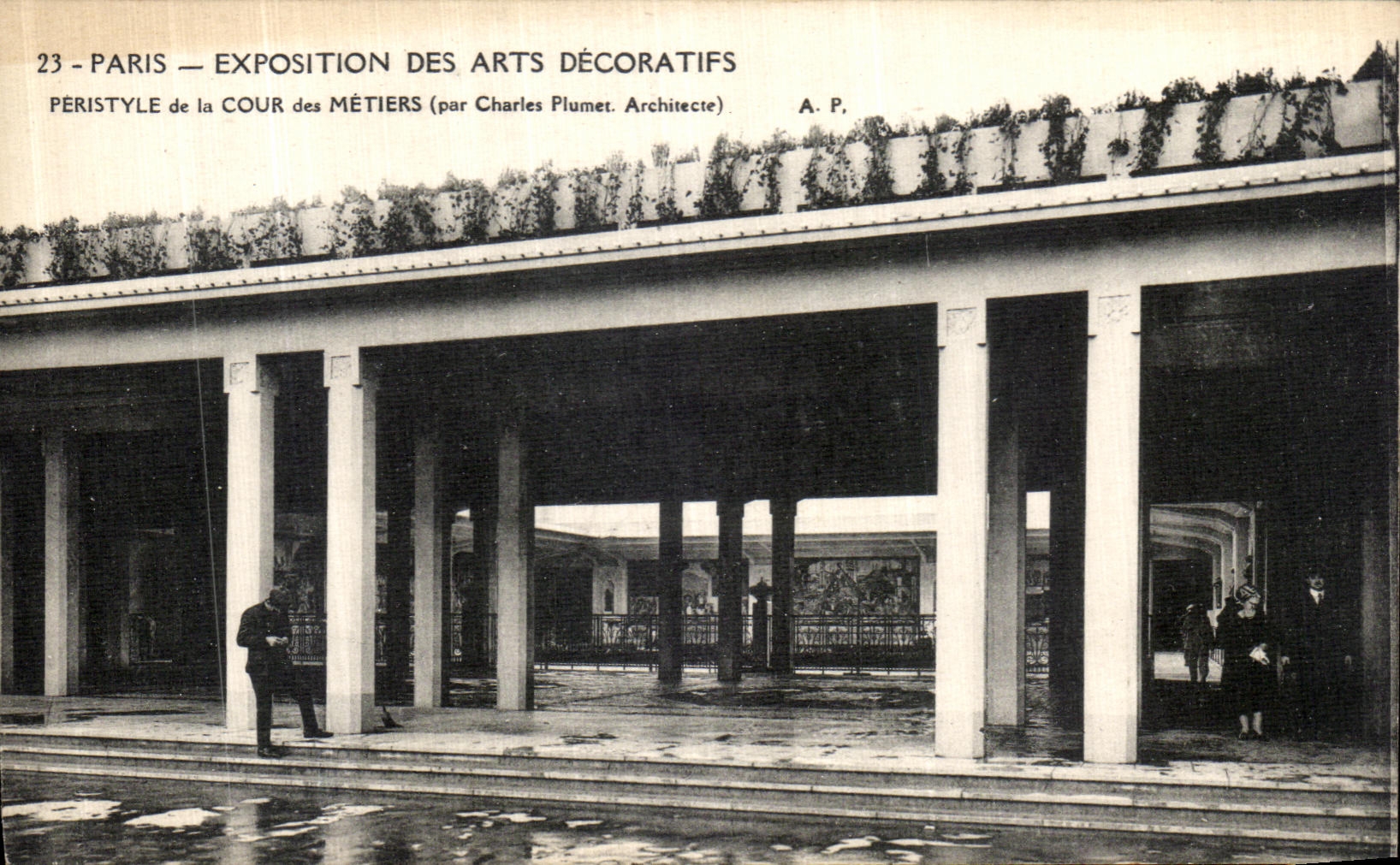 Feria de Paris de la POSTAL de la VENDIMIA de los artes decorativos Peristyle de la corte de los comercios Charles Plumet
