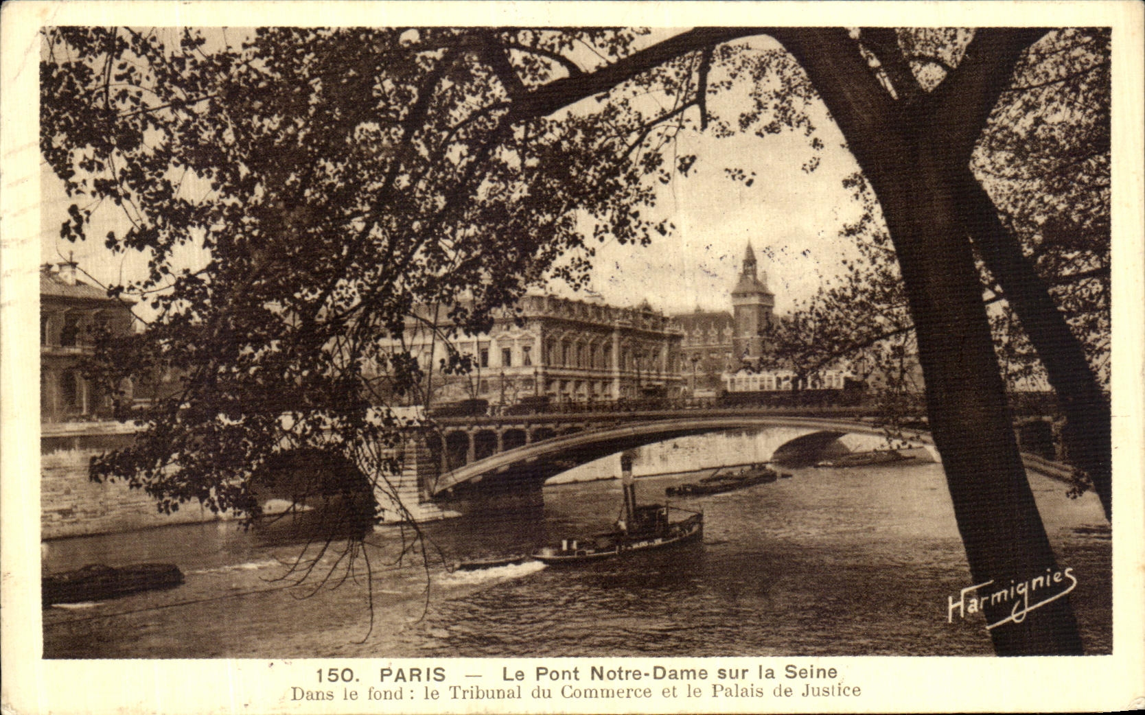 CPA Paris Le Pont Notre Dame Sur La Seine Dans le fond le Tribunal de Commerce et le palais de justice