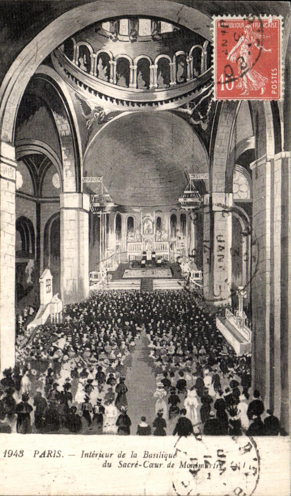 VINTAGE POSTCARD Interior Paris of the Basilica of the Sacring Heart of Montmartre