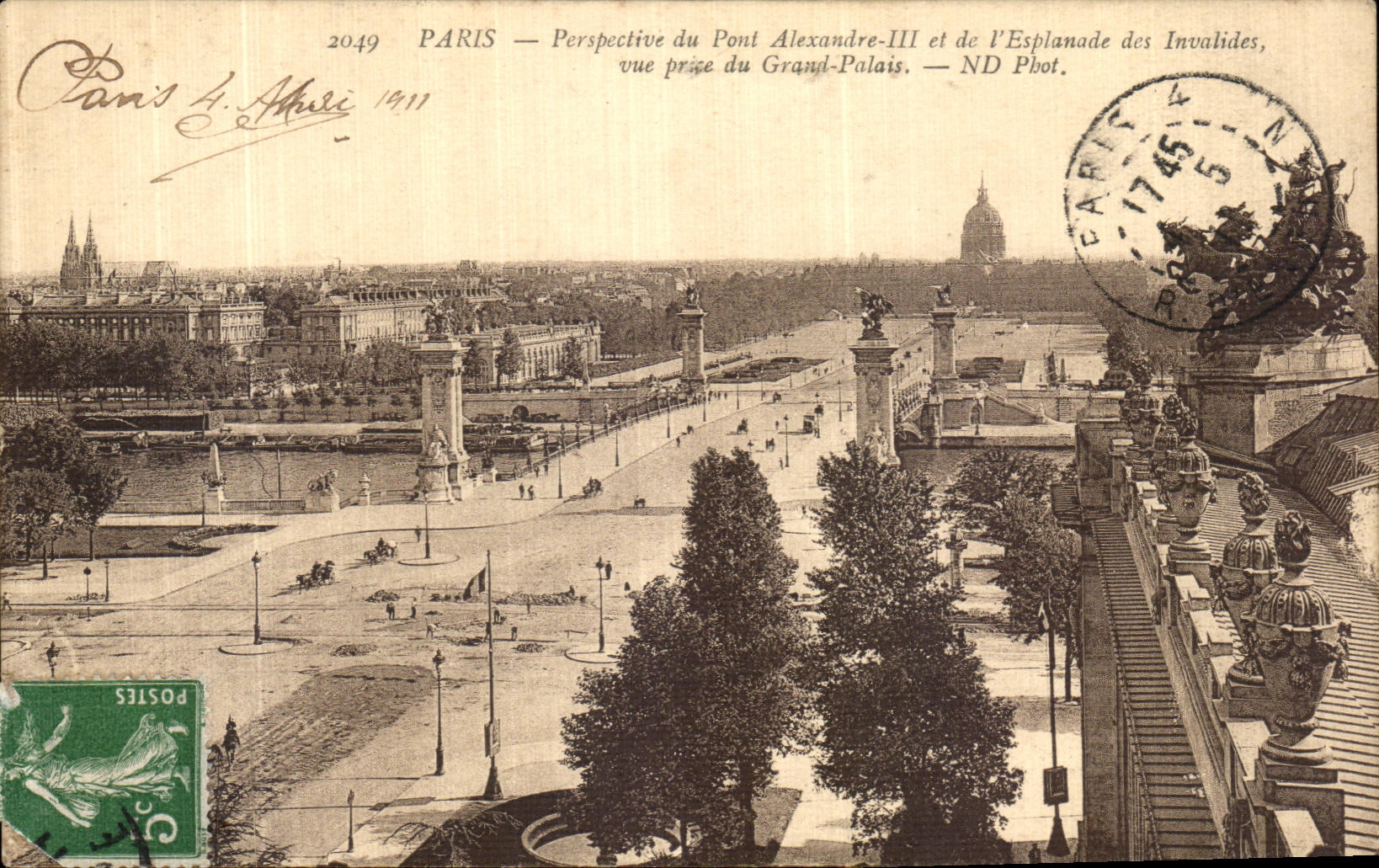 VINTAGE POSTCARD Paris View of the Bridge Alexandre III and L esplanade of the Invalids