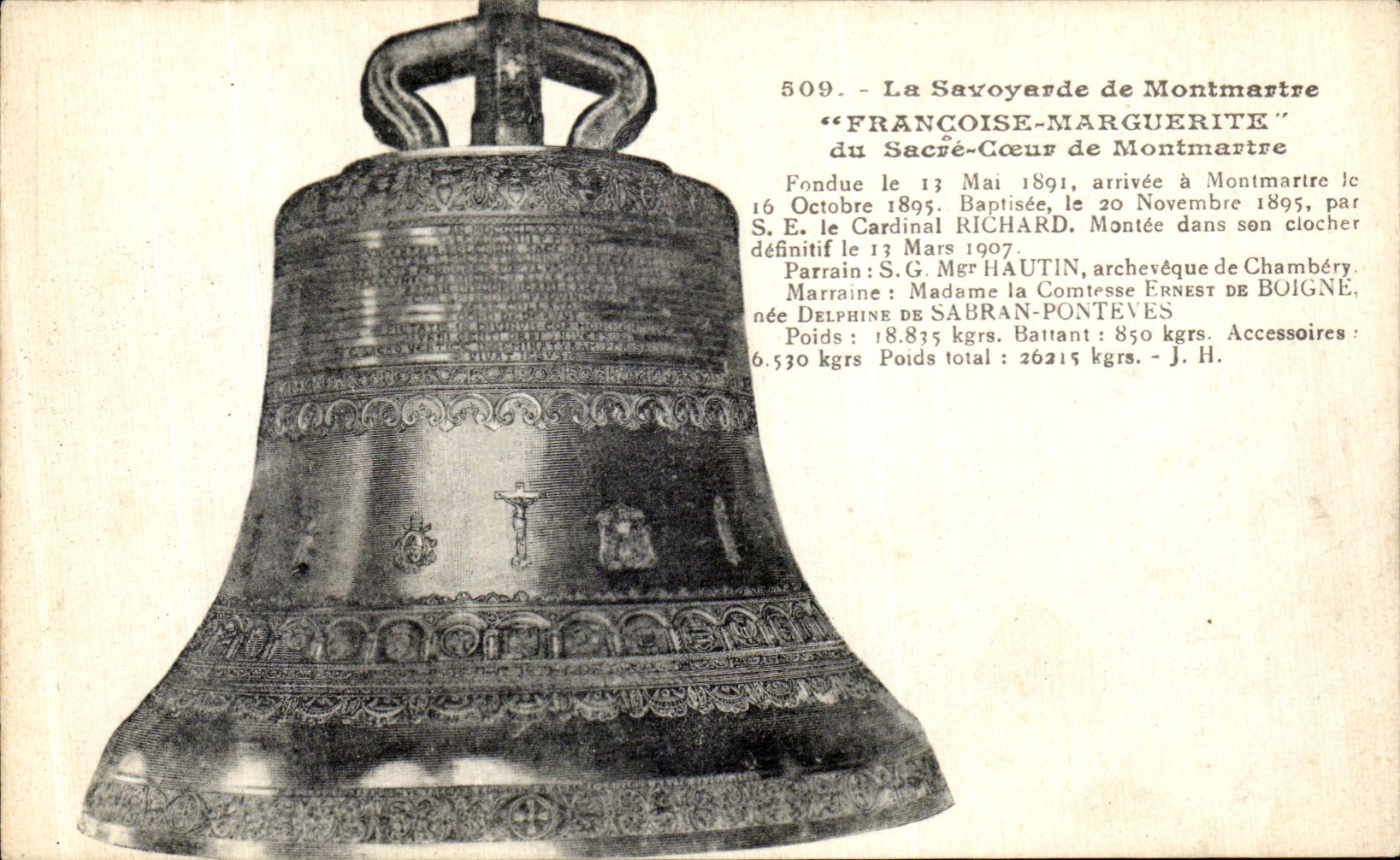 VINTAGE POSTCARD Paris Crowns Heart of Montmartre Francoise Marguerite Cloche