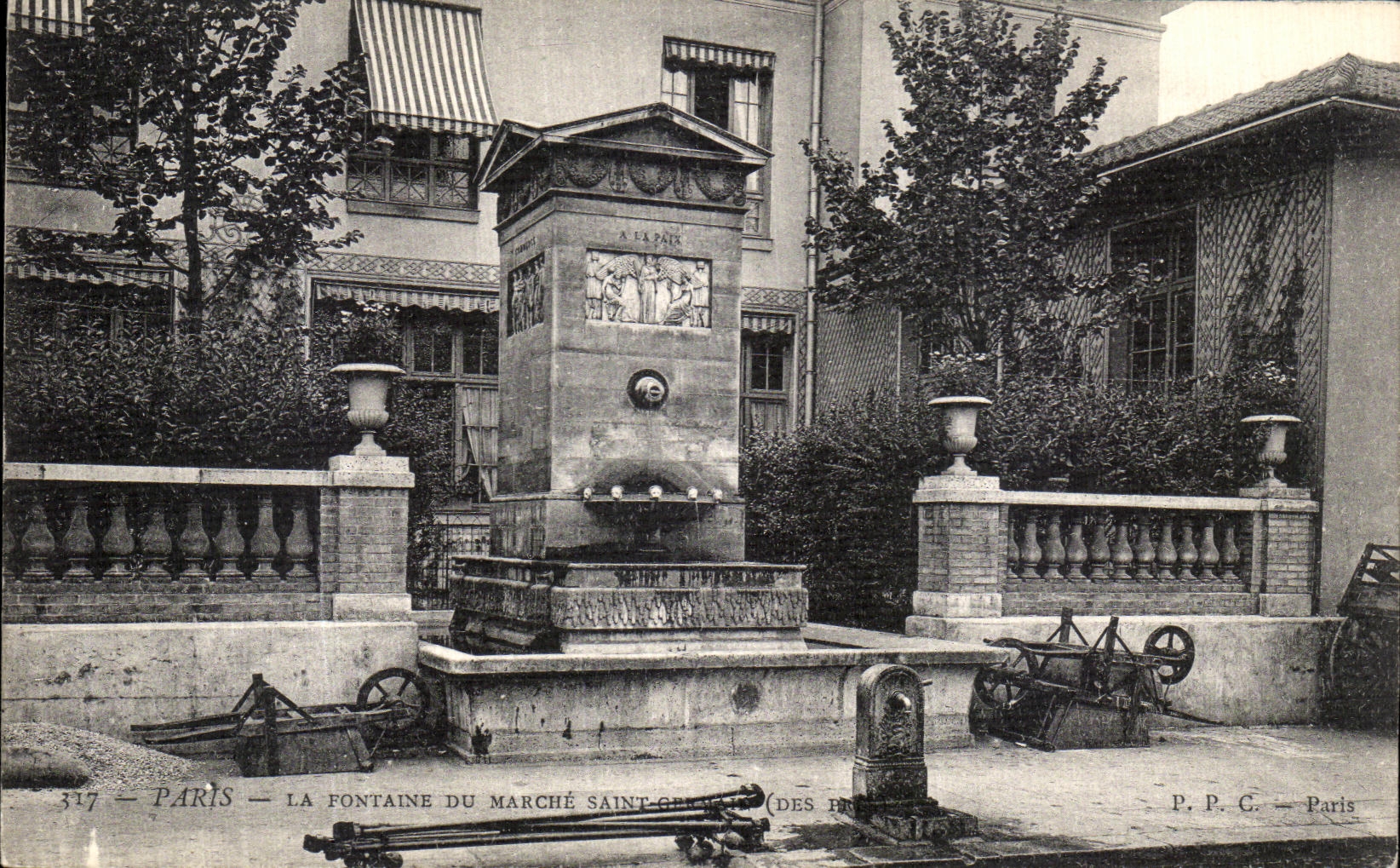 POSTAL Paris de la VENDIMIA la fuente del mercado Saint Germain