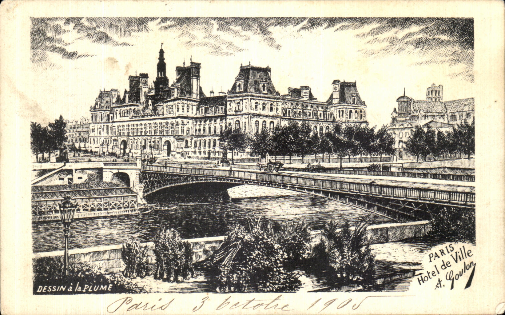 VINTAGE POSTCARD Paris Town hall Goulon