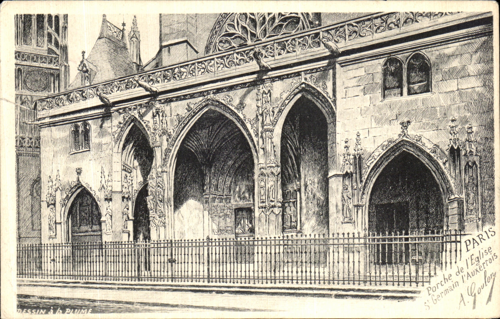 VINTAGE POSTCARD Paris Porch of L Church German St L Auxerre native Goulon