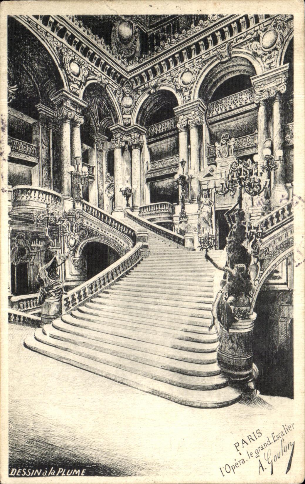 VINTAGE POSTCARD Paris L Operated the Large Goulon Staircase