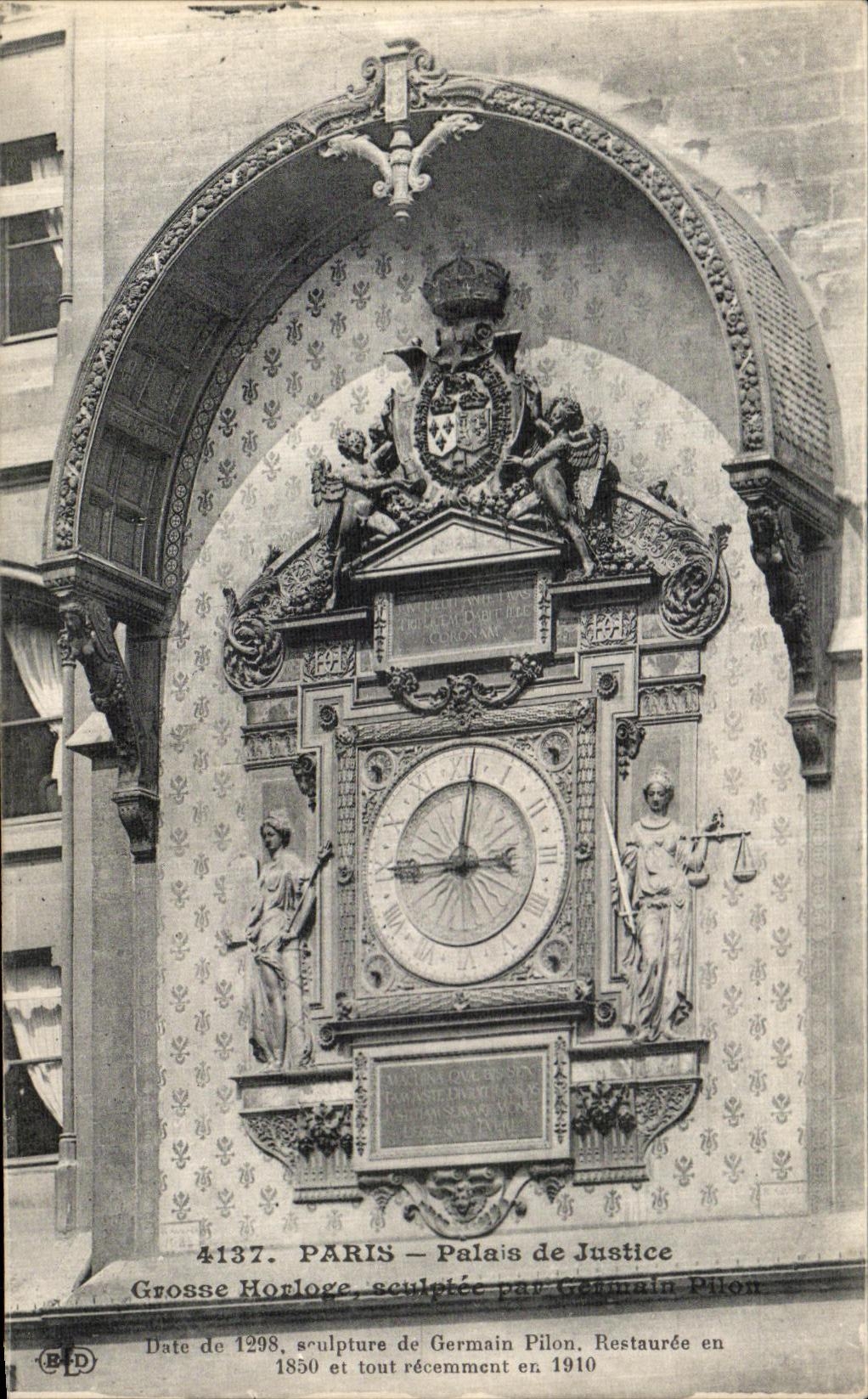 VINTAGE POSTCARD Paris Law courts Large Clock Germain Rammer