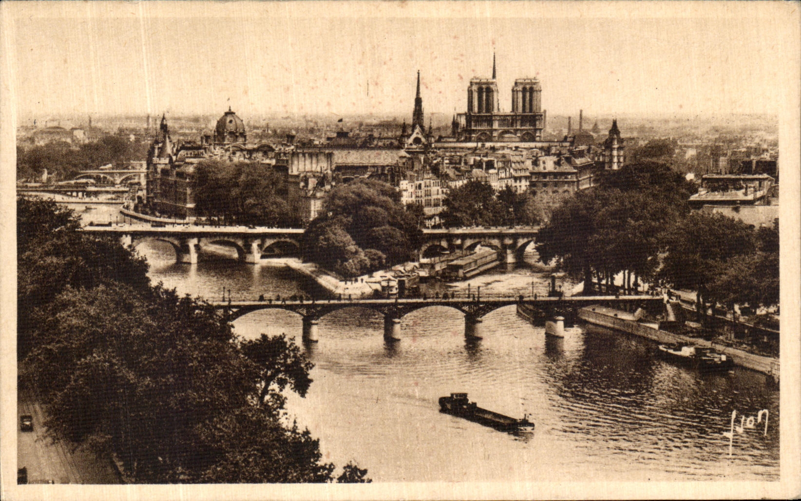 POSTAL Paris de la VENDIMIA los puentes de Notre Dame