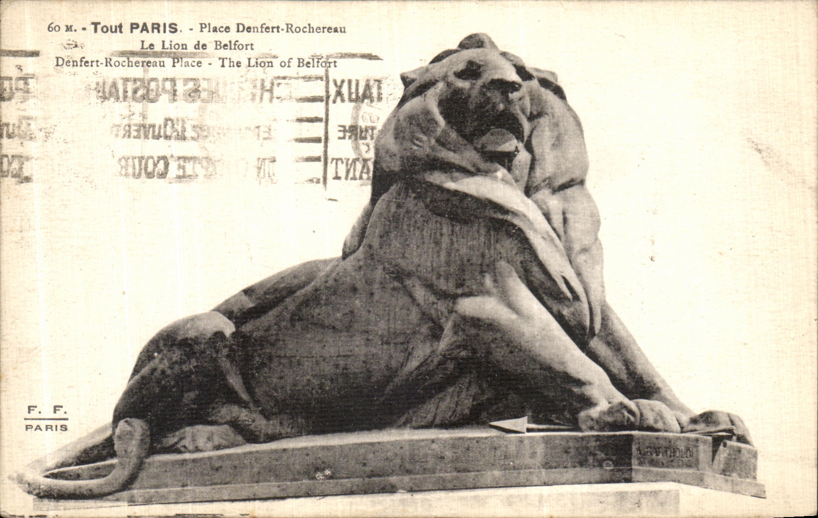VINTAGE POSTCARD Any Paris Places Denfert Rochereau the lion of Belfort