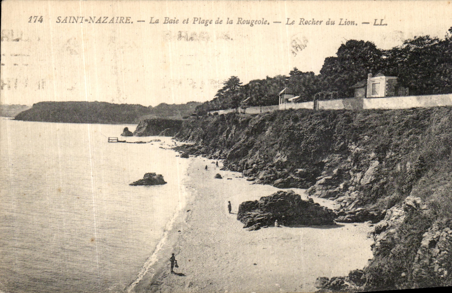VINTAGE POSTCARD Saint Nazaire the Bay and Beach of Measles the Rock of the Lion