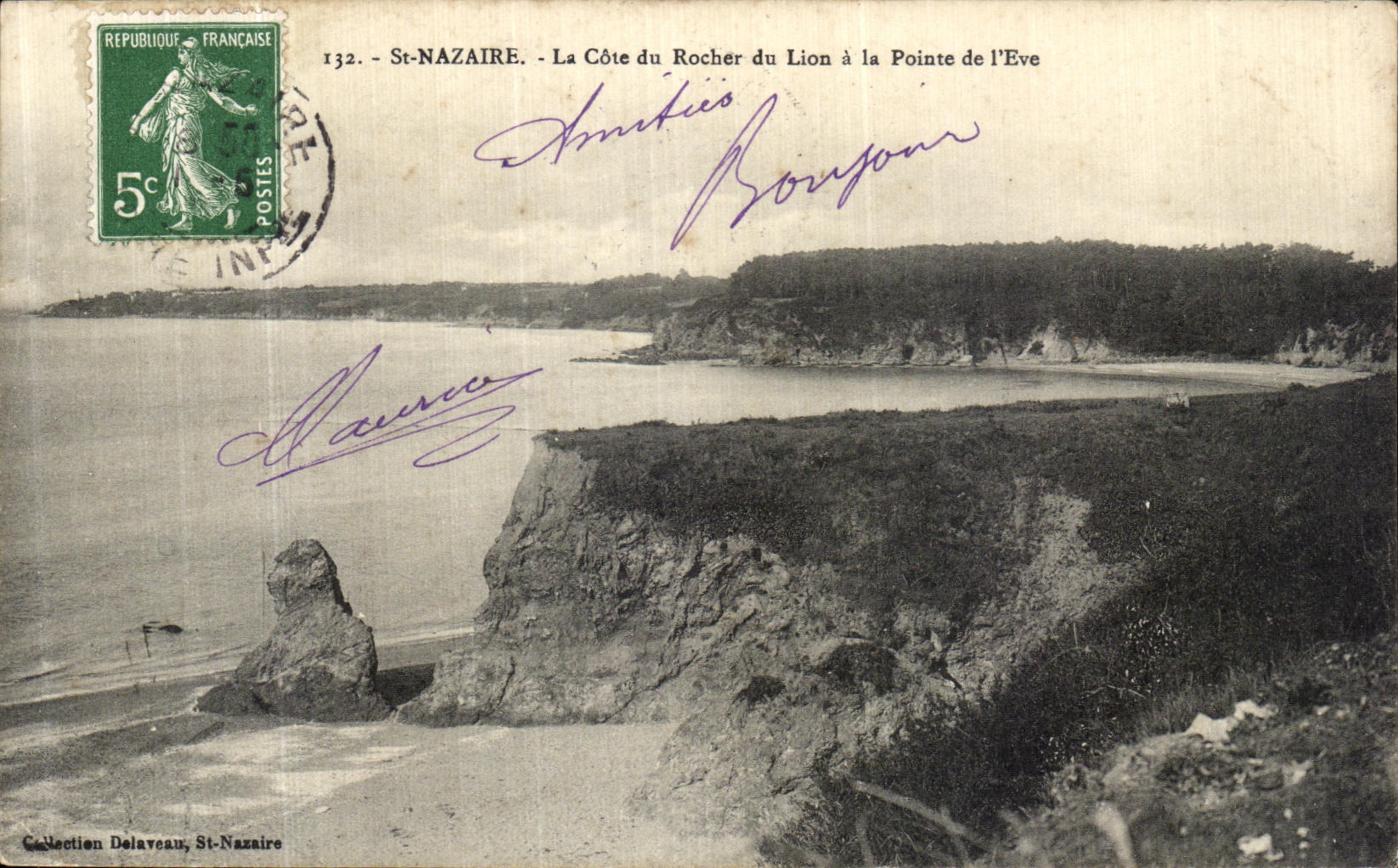 VINTAGE POSTCARD Saint Nazaire the Dimension of the Rock of the Lion with Top of the L Eve