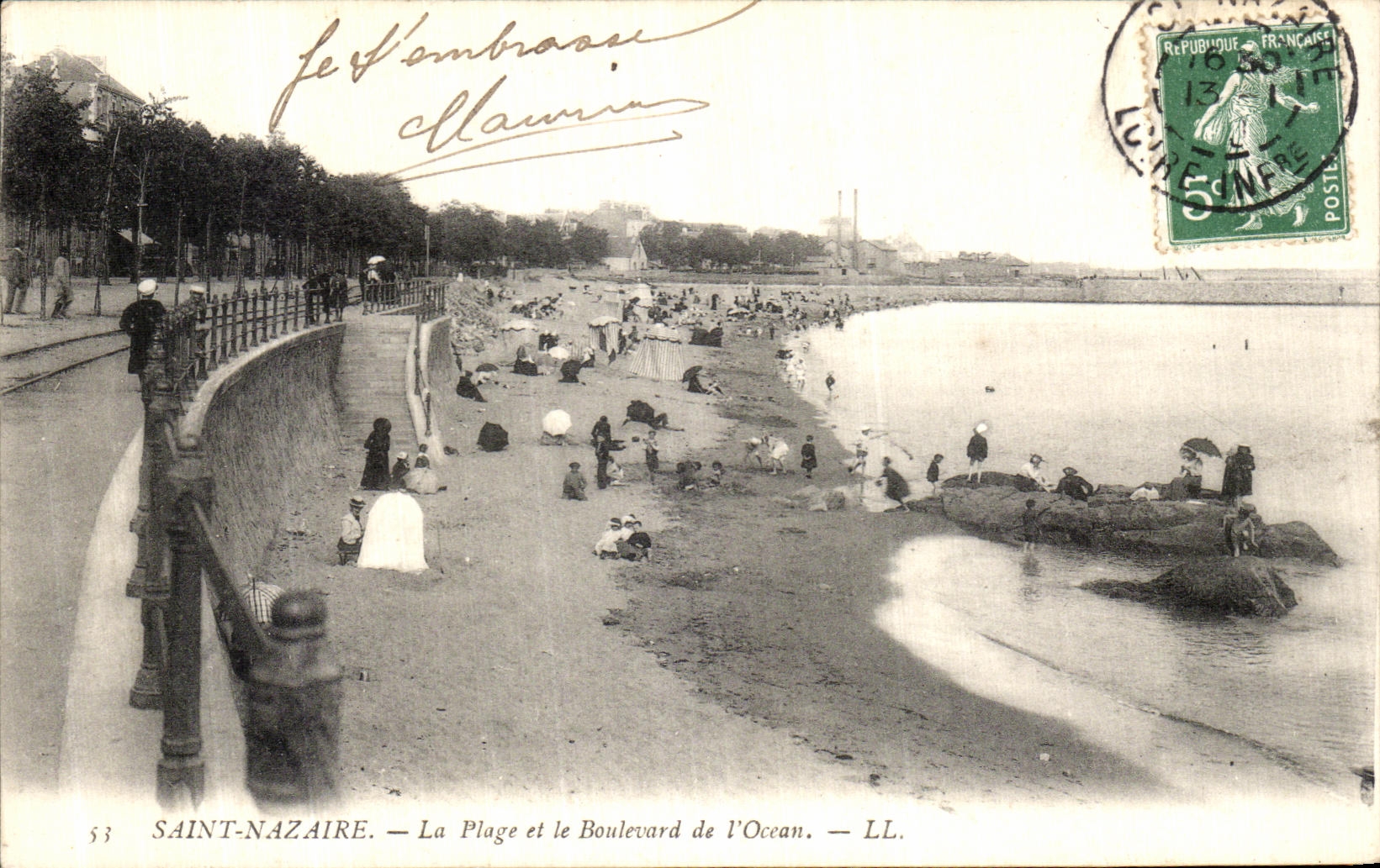 VINTAGE POSTCARD Saint Nazaire the Beach and the Boulevard of L Ocean