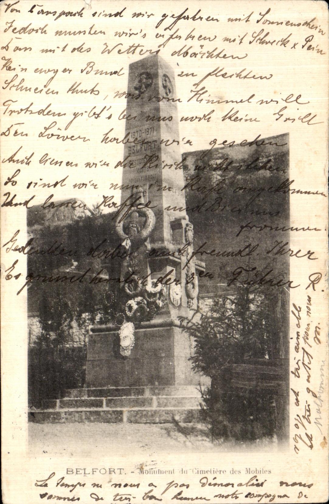VINTAGE POSTCARD Belfort Monument of the cemetery of the Militaria mobiles