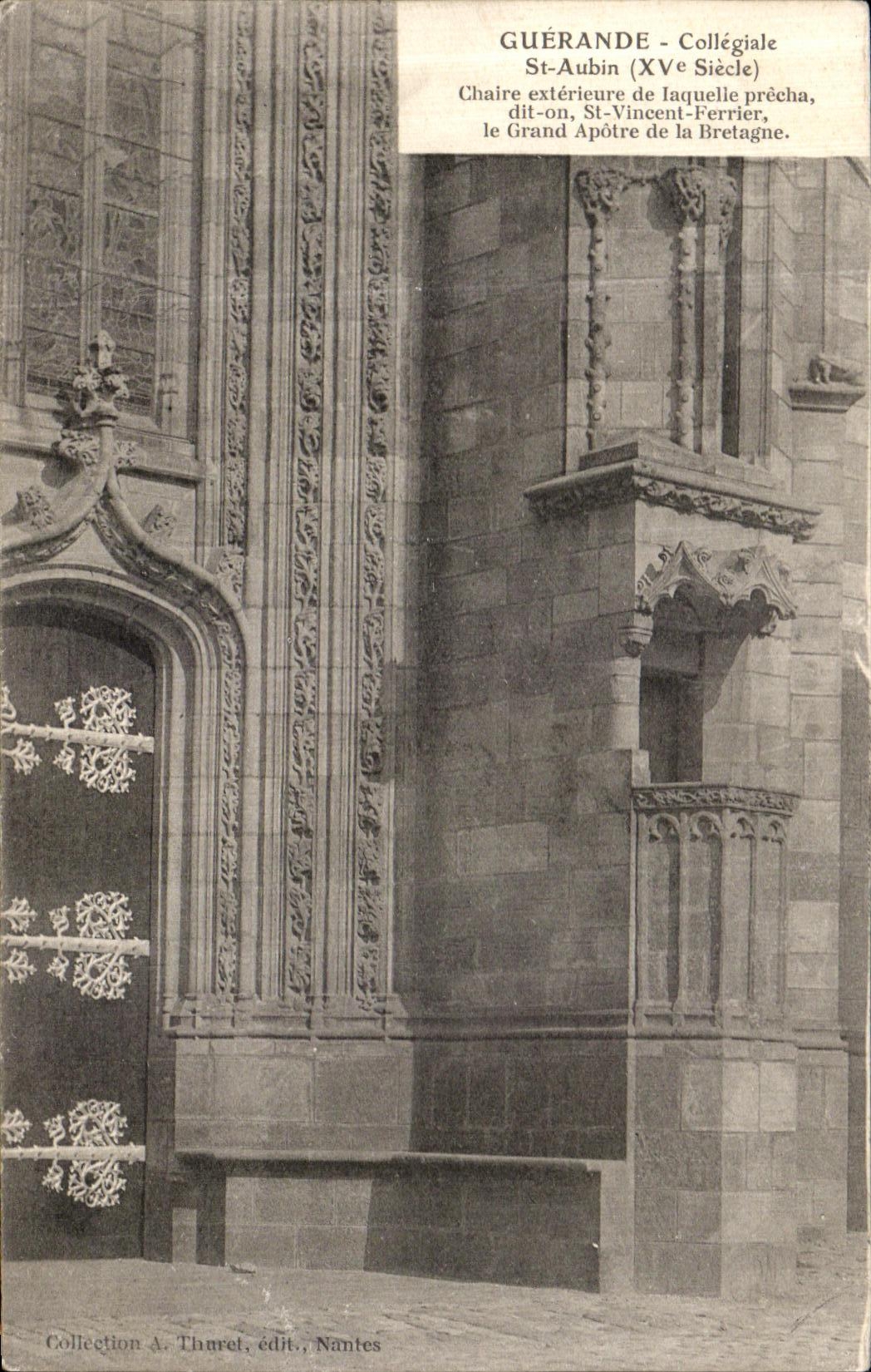 Púlpito colegial del external del St Aubin de Guerande de la POSTAL de la VENDIMIA