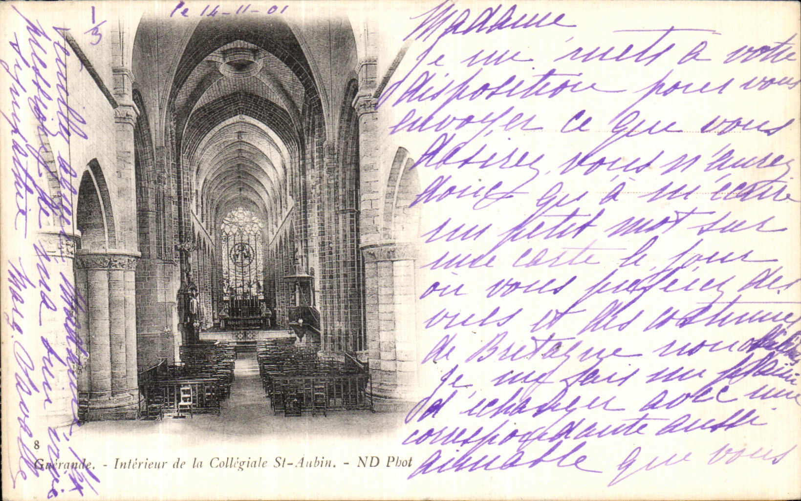 POSTAL Guerande interior de la VENDIMIA de colegial el Aubin Saint