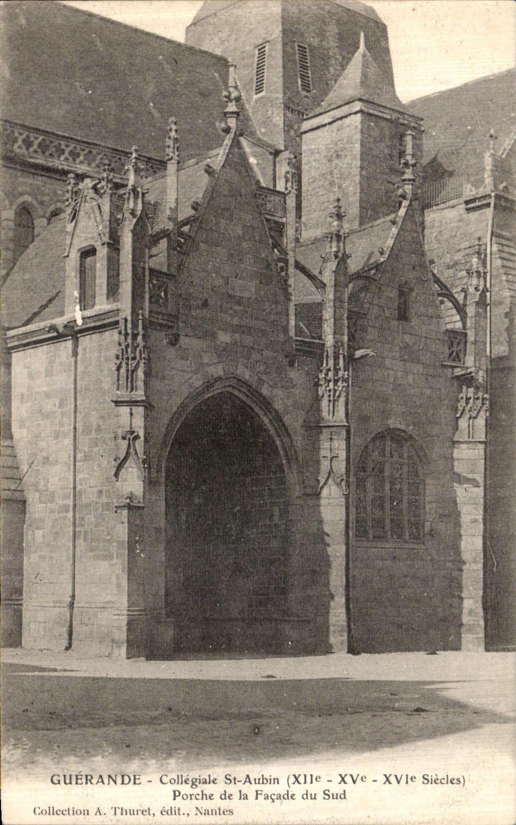 Portico colegial del St Aubin de Guerande de la POSTAL de la VENDIMIA del ataque frontal del sur