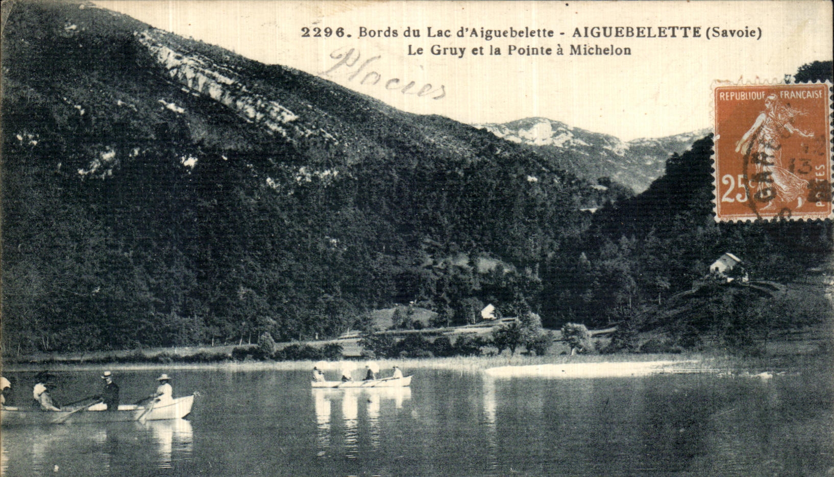 VINTAGE POSTCARD Edges of the Lake Aiguebelette Gruy and the Point have Michelon