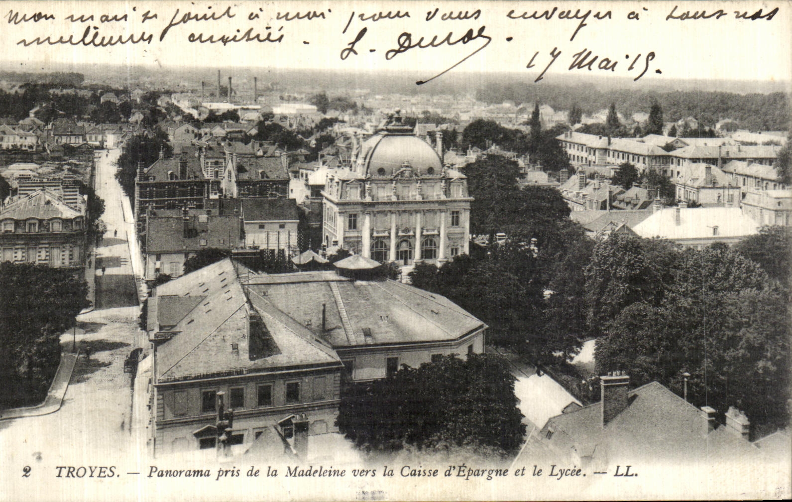 CPA Troyes Panorama Pris de la Madeleine Vers La Caisse d Epargne et Le Lycee