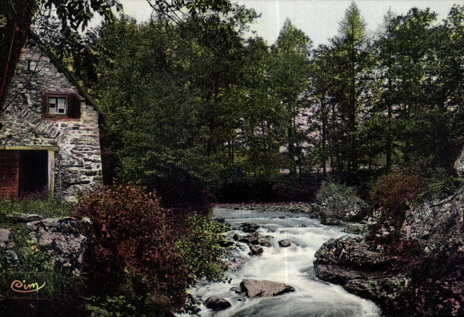 VINTAGE POSTCARD Fields on Tarentaine Tarentaine and the Old Mill