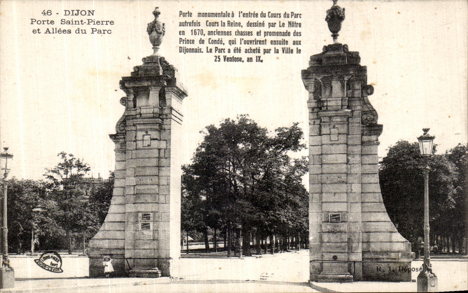 VINTAGE POSTCARD Dijon Carries Saint Pierre and Alleys of the Park