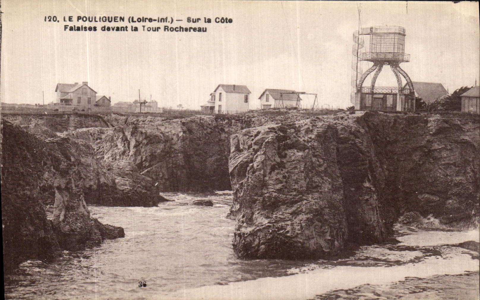 VINTAGE POSTCARD Pouliguen On the Dimension Cliffs In front of the Rochereau Tower
