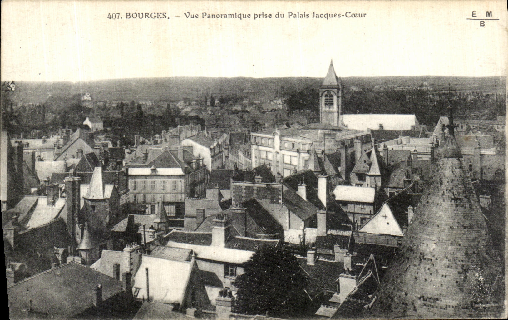 Opinion panoramica de Bourges de la POSTAL de la VENDIMIA tomada del corazon de Jacques del paladar