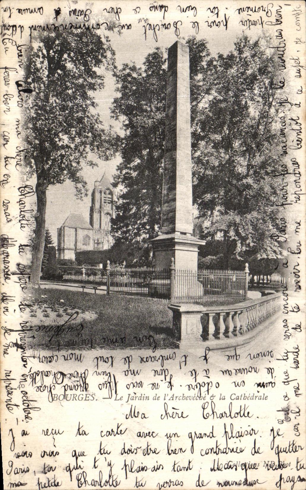 POSTAL Bourges de la VENDIMIA el jardin del palacio de L arzobispo y de la catedral