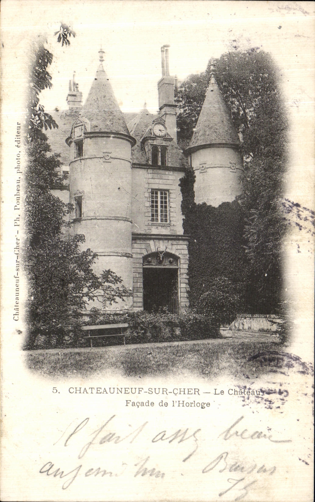 VINTAGE POSTCARD Chateauneuf On Dear the Facade Castle of L Clock