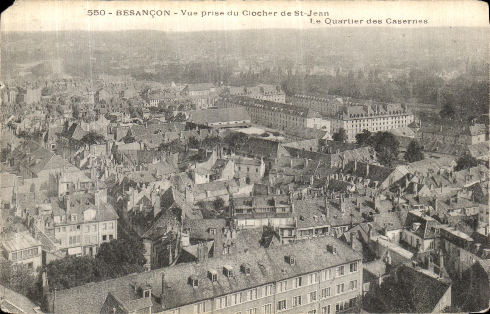 CPA Besancon Vue prise du clocher de St Jean Le quartier des casernes