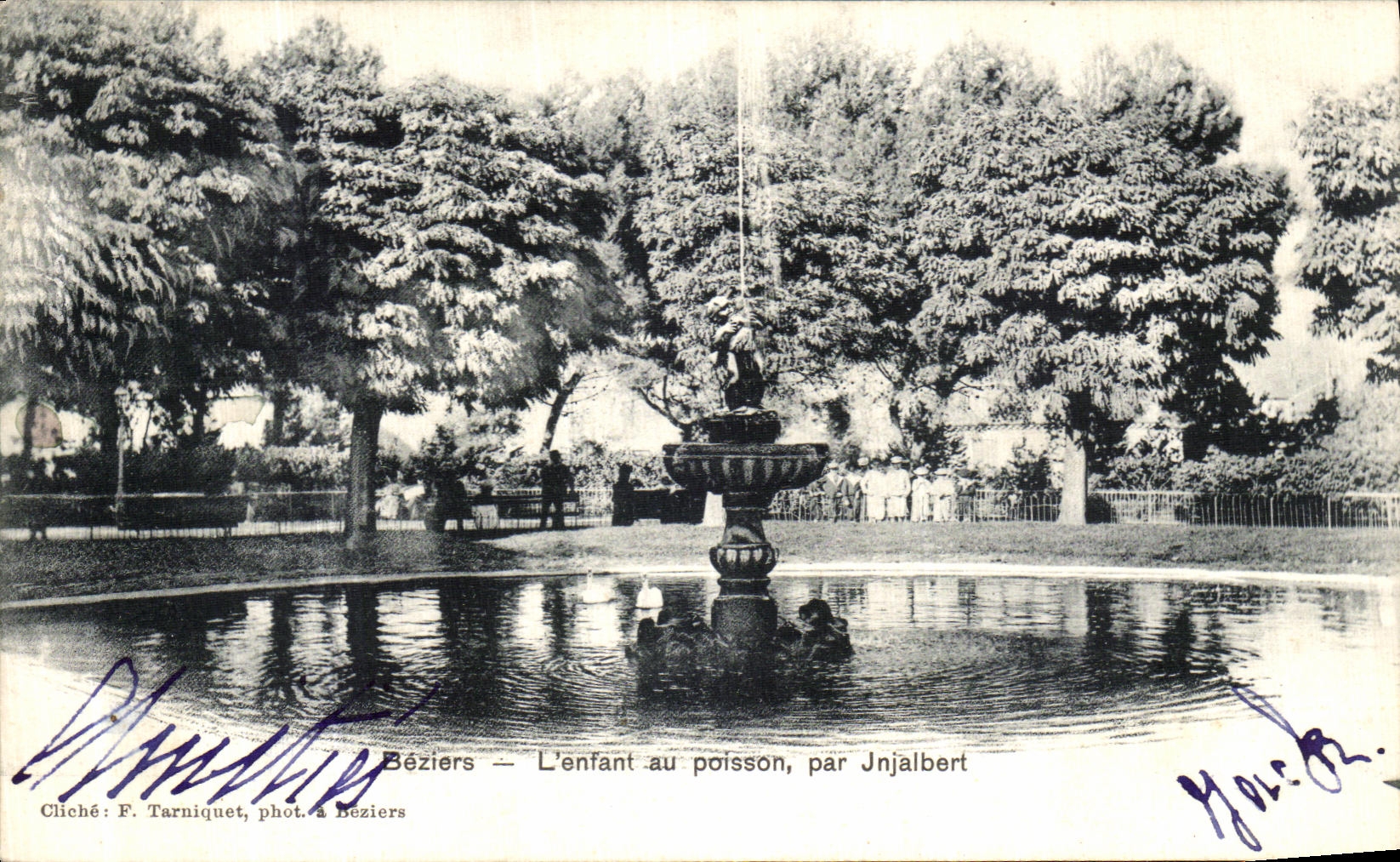 VINTAGE POSTCARD Beziers L child With fish By Injalbert