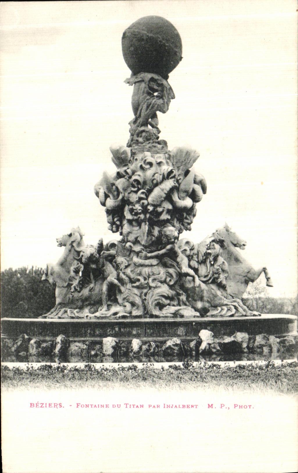 VINTAGE POSTCARD Beziers Fountain Of Titan By Injalbert