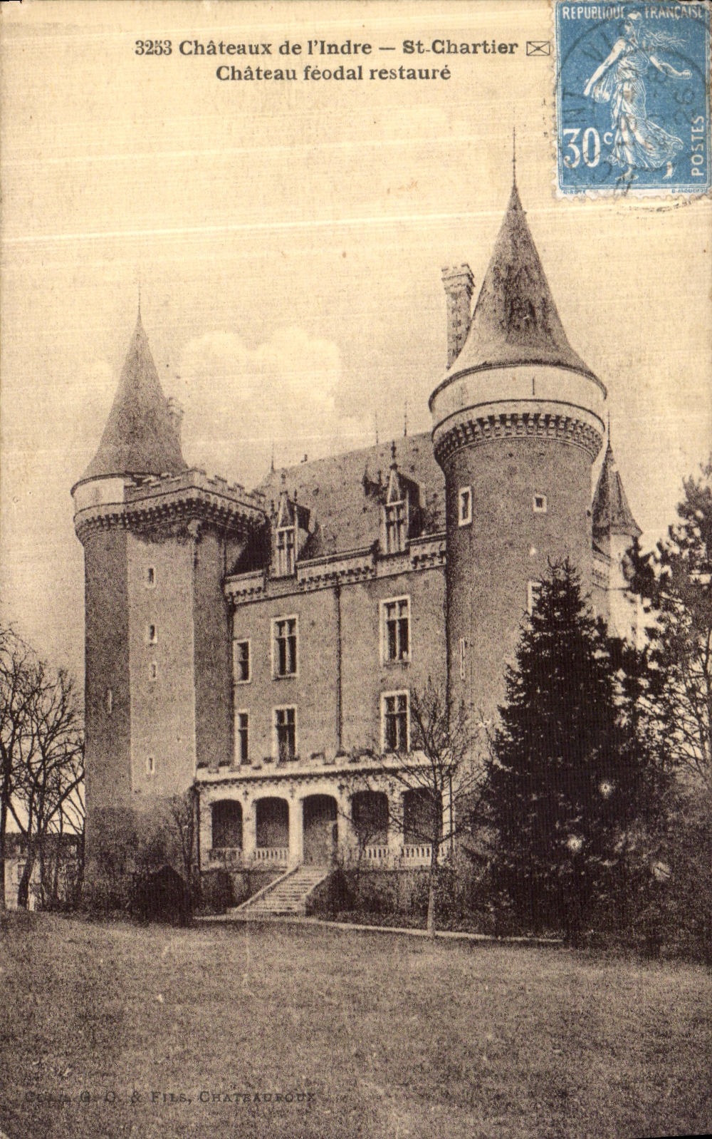 Chateaux de la POSTAL de la VENDIMIA de L restores feudales del castillo del St Chartier de Indre