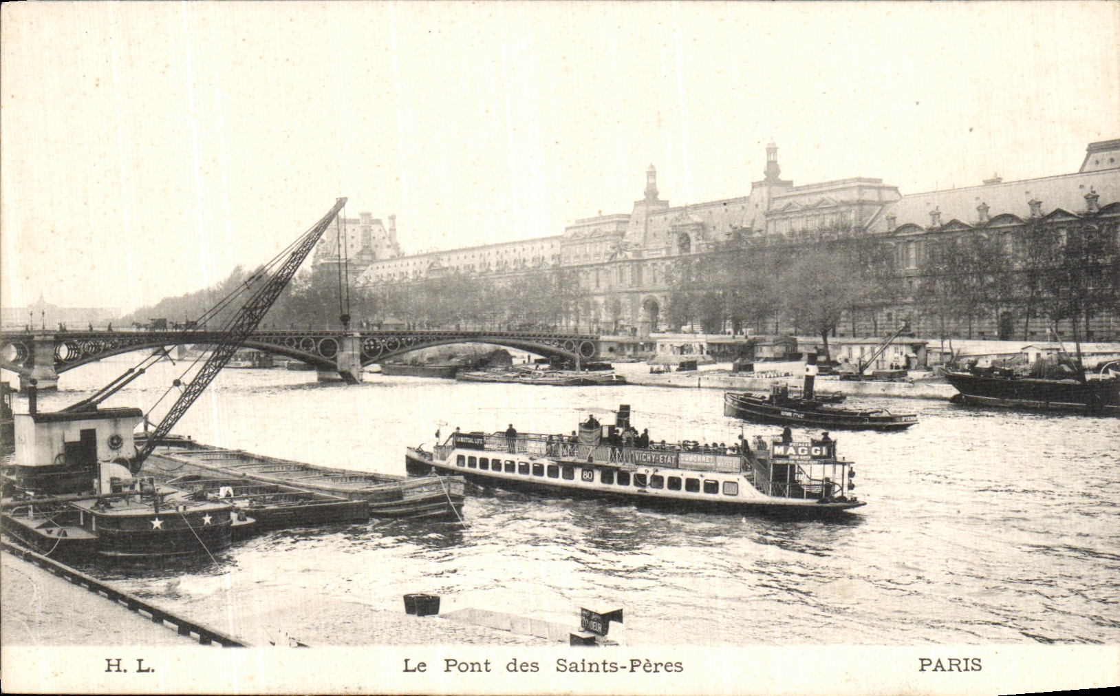 VINTAGE POSTCARD the Bridge of the Saints Fathers Paris Maggi Barge