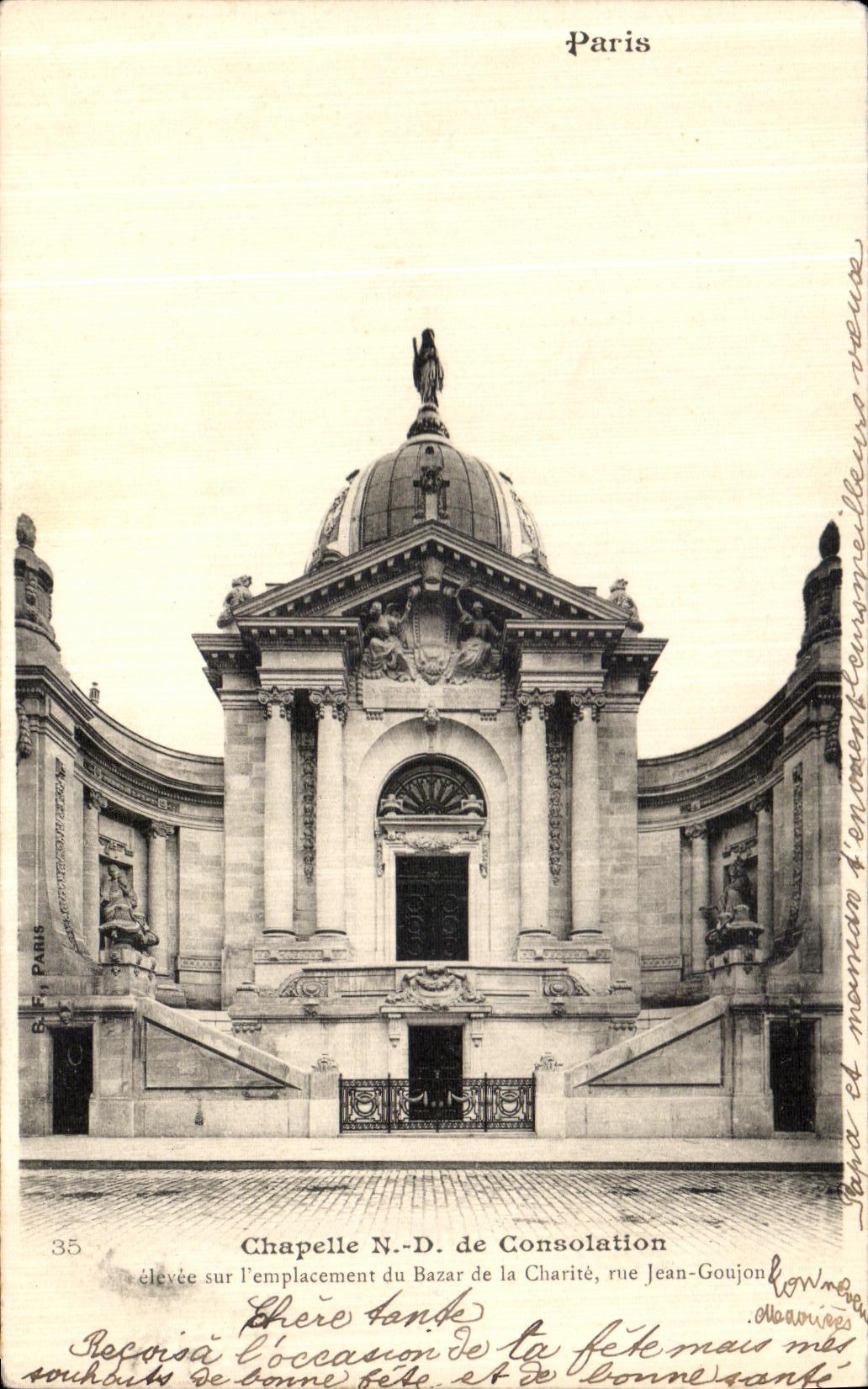 VINTAGE POSTCARD Paris Vault of ND of Consolation selevee on L site of the Bazaar of Charity street Jean Pin