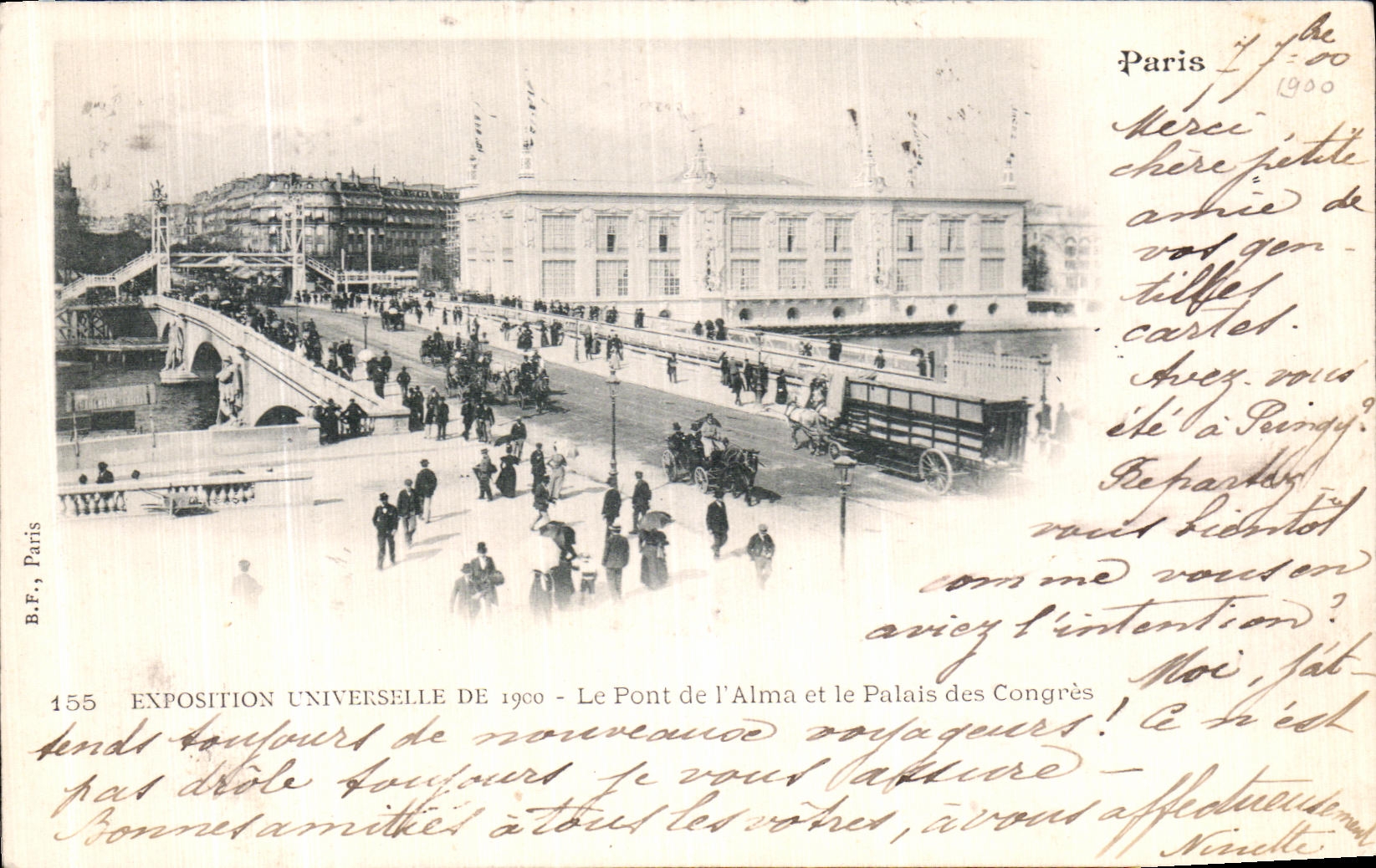 VINTAGE POSTCARD World Fair Of 1900 the Bridge of L Alma and the Palate of Congers