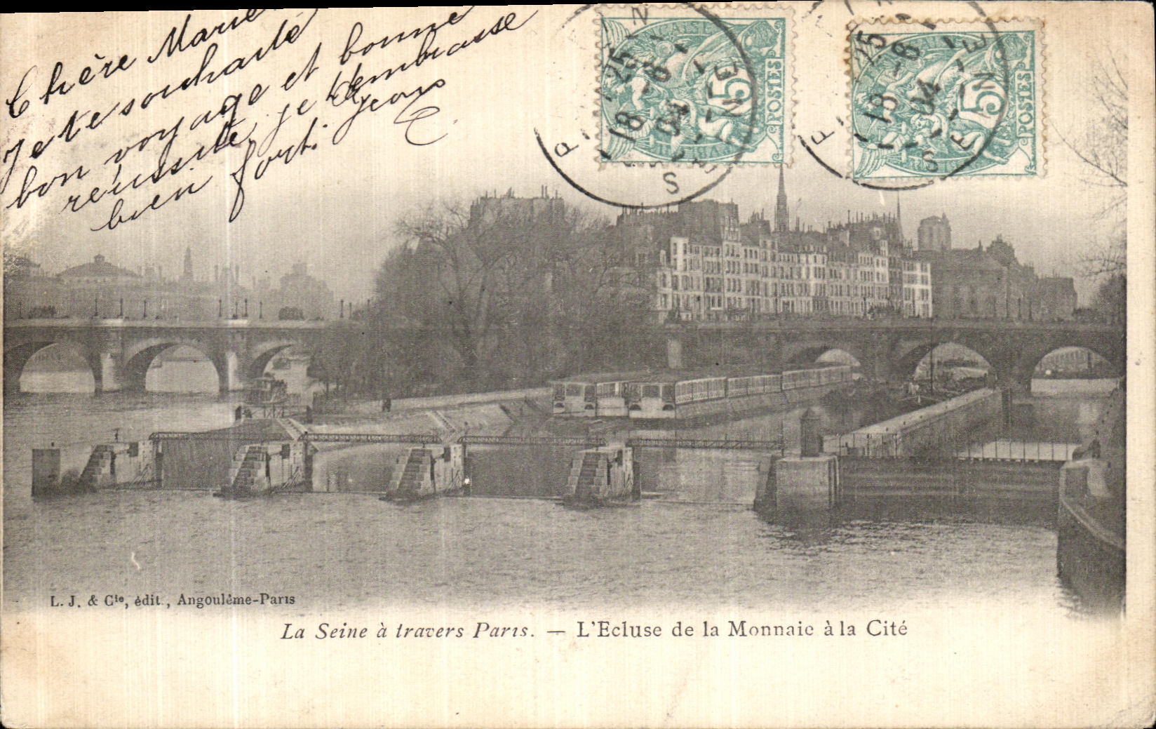 VINTAGE POSTCARD the Seine through Parts L Locks Currency with the ISCED