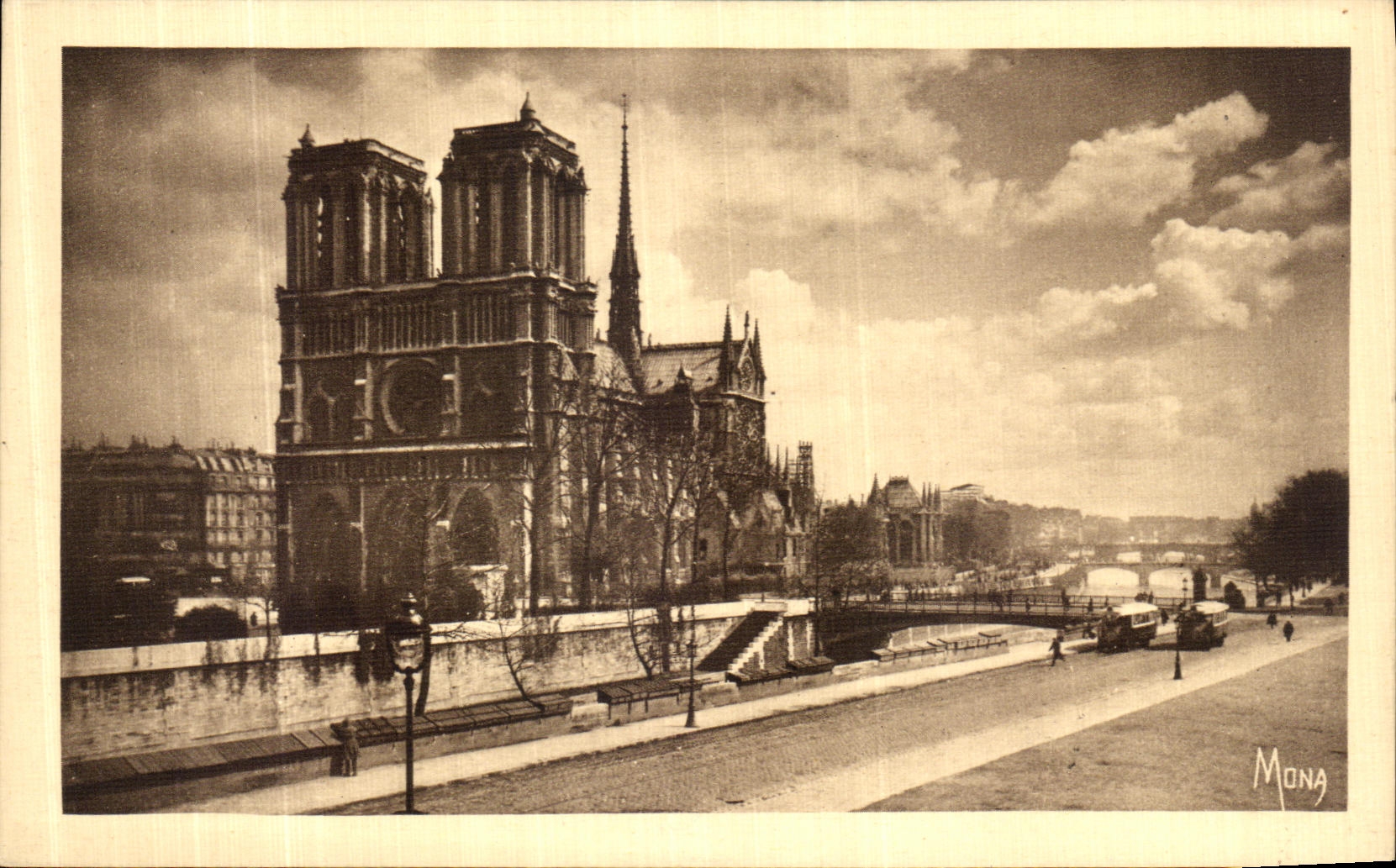 Tablas de la POSTAL de la VENDIMIA pequenas de Paris Notre Dame y del Seine vista de St Miguel de Qual