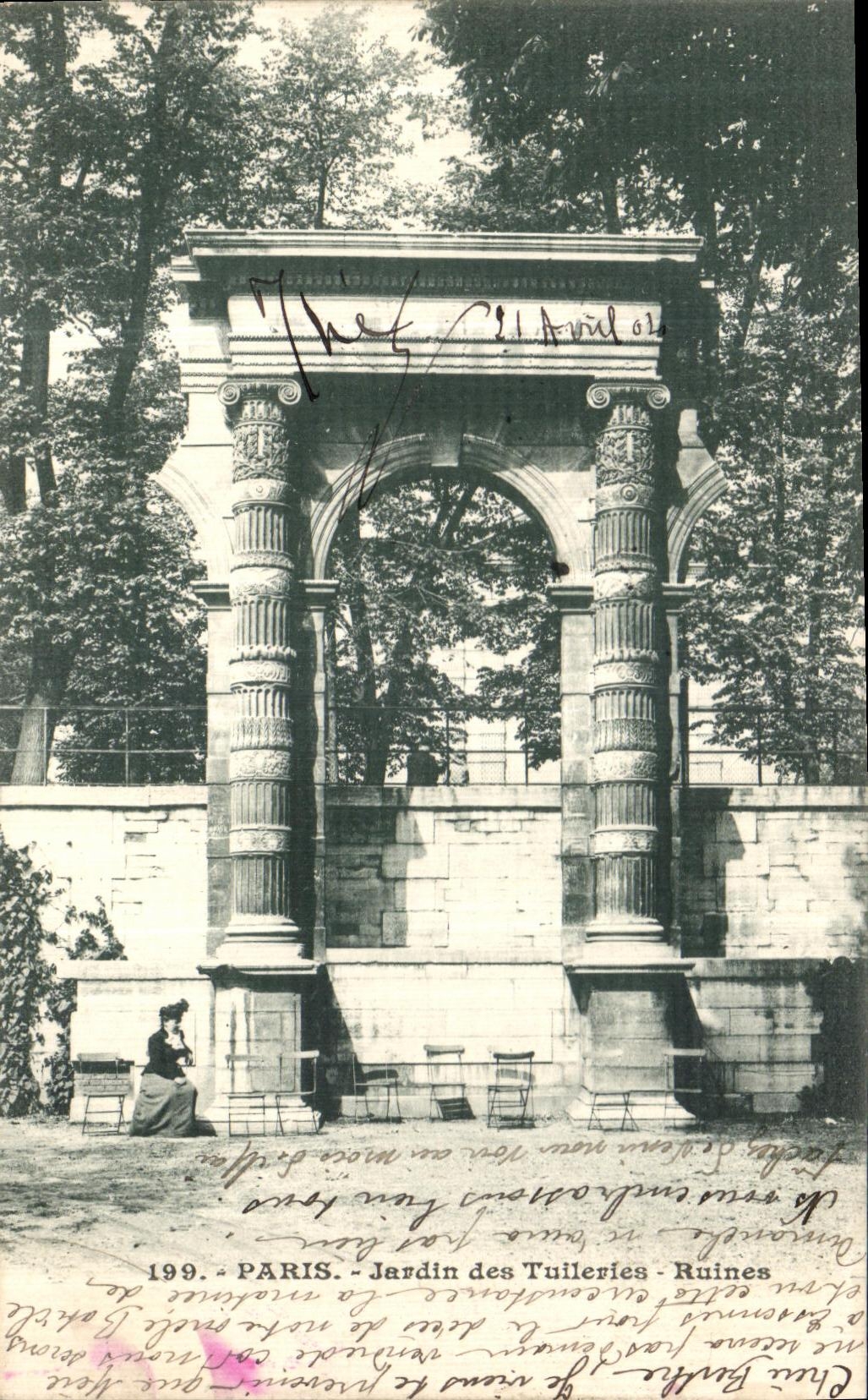 VINTAGE POSTCARD Paris Garden of Tileries Ruins