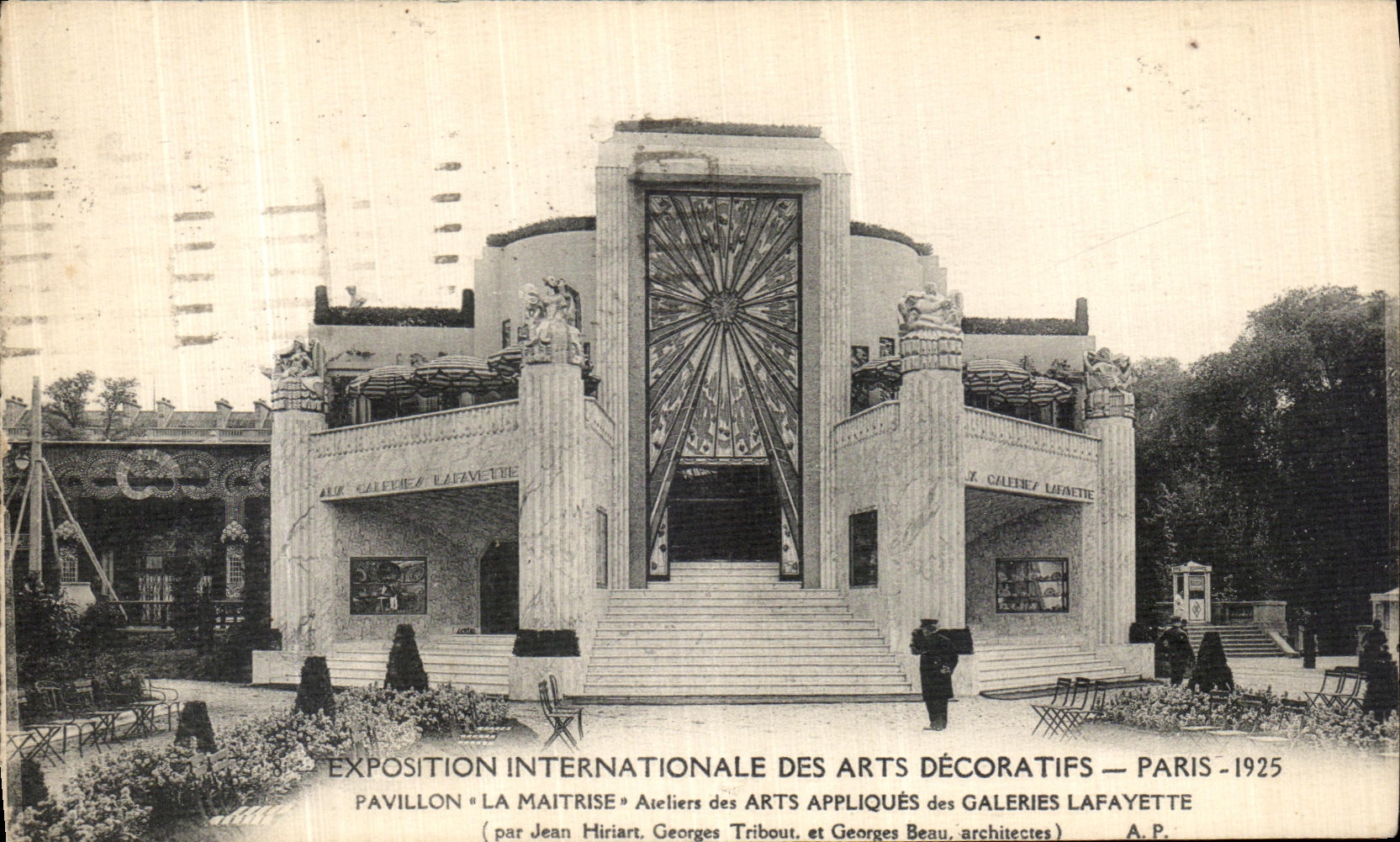 La exposicion internacional de Paris de la POSTAL de la VENDIMIA de los artes decorativos 1925 contiene los talleres del control de las galerias de artes aplicados