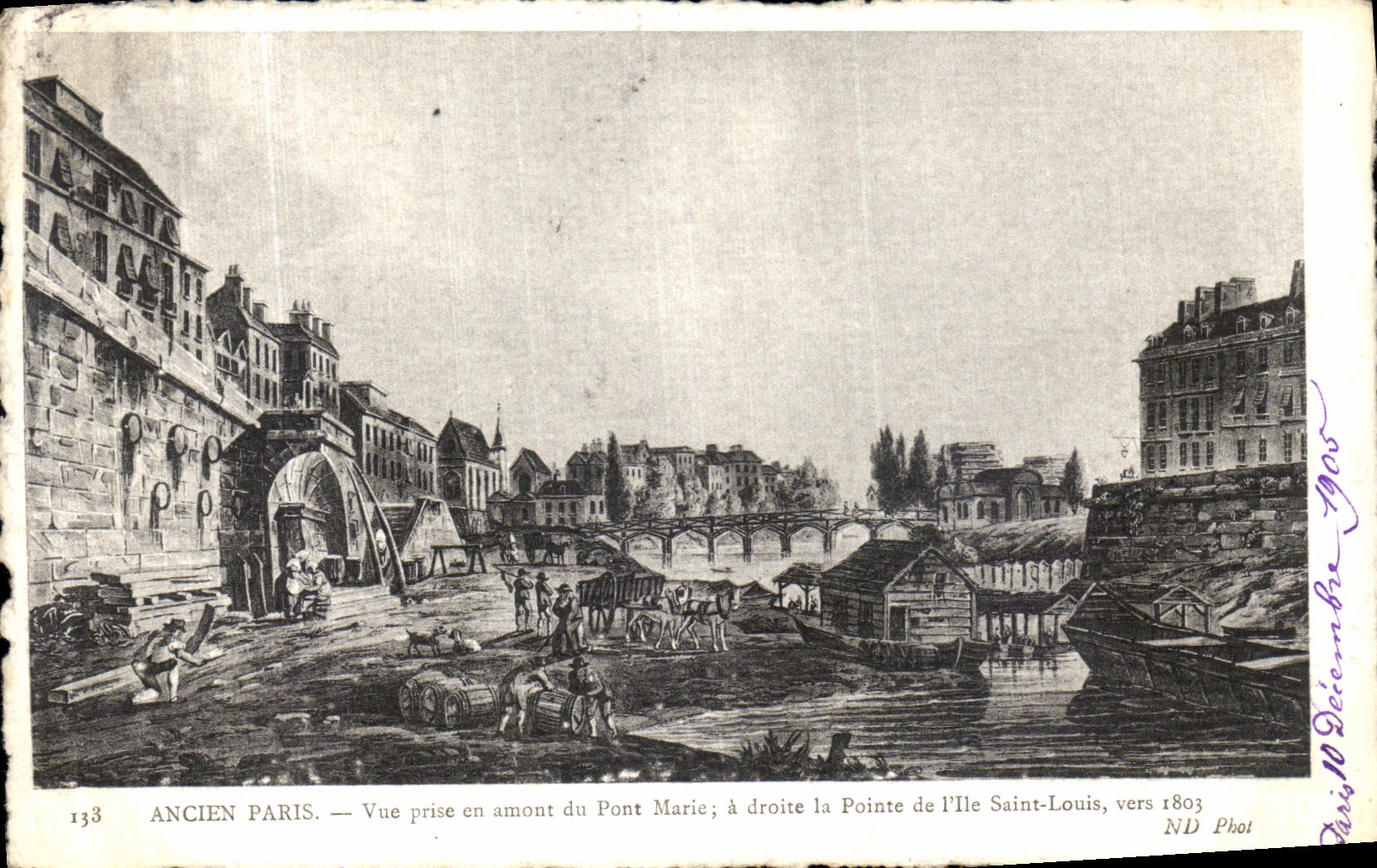 CPA Ancien Paris Vue prise en amont du Pont Marie a droite la Pointe de l lle Saint Louis ves 1803