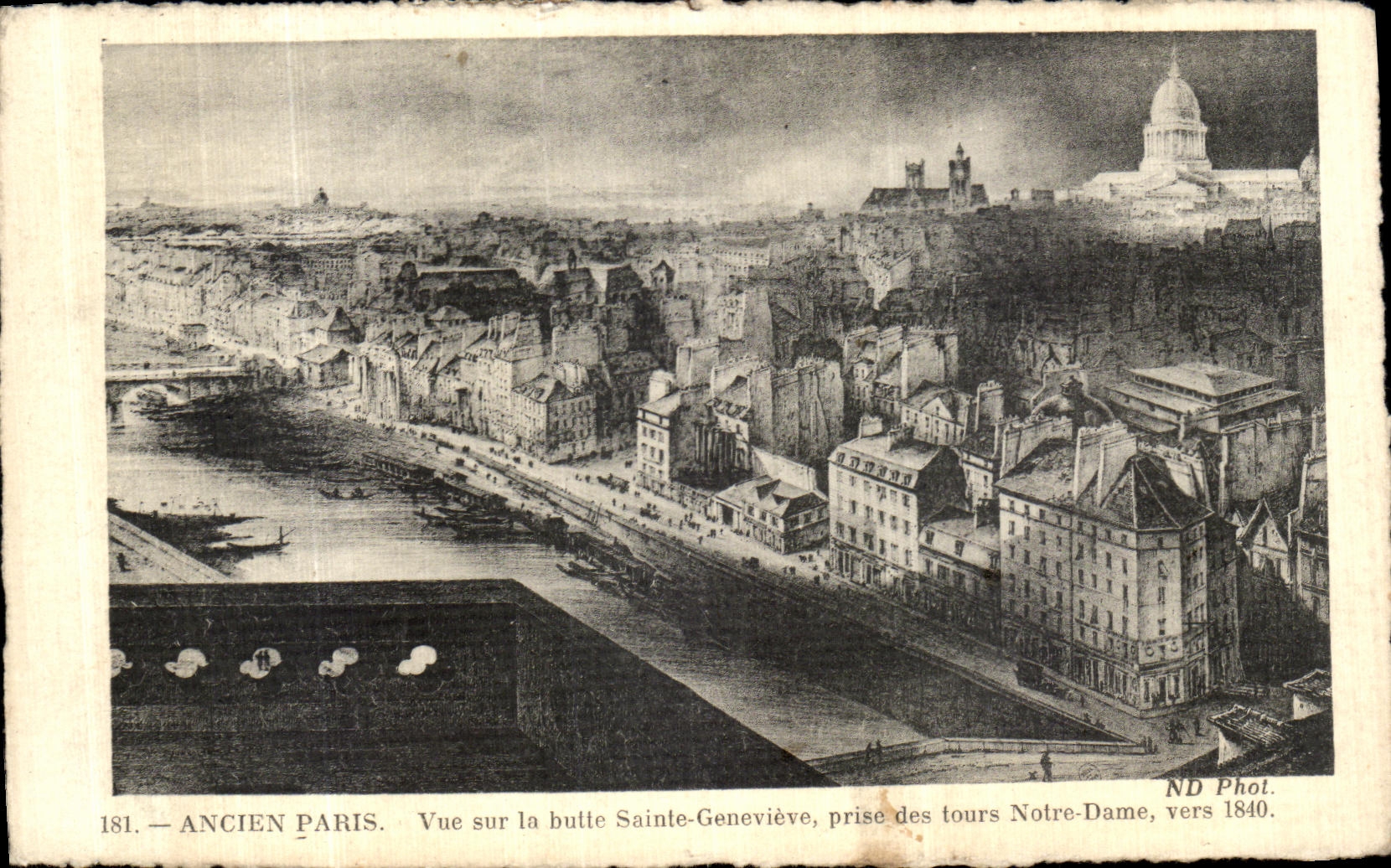 VINTAGE POSTCARD Old Paris Seen on the Hillock Sainte Genevieve Taken of Tours Notre Dame about 1840