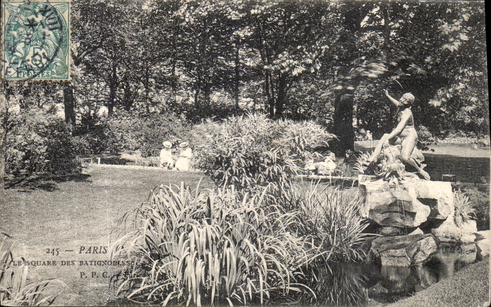 VINTAGE POSTCARD Paris the Public garden of Batignoles