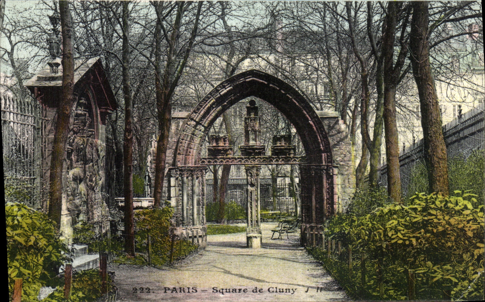 VINTAGE POSTCARD Paris Public garden of Cluny
