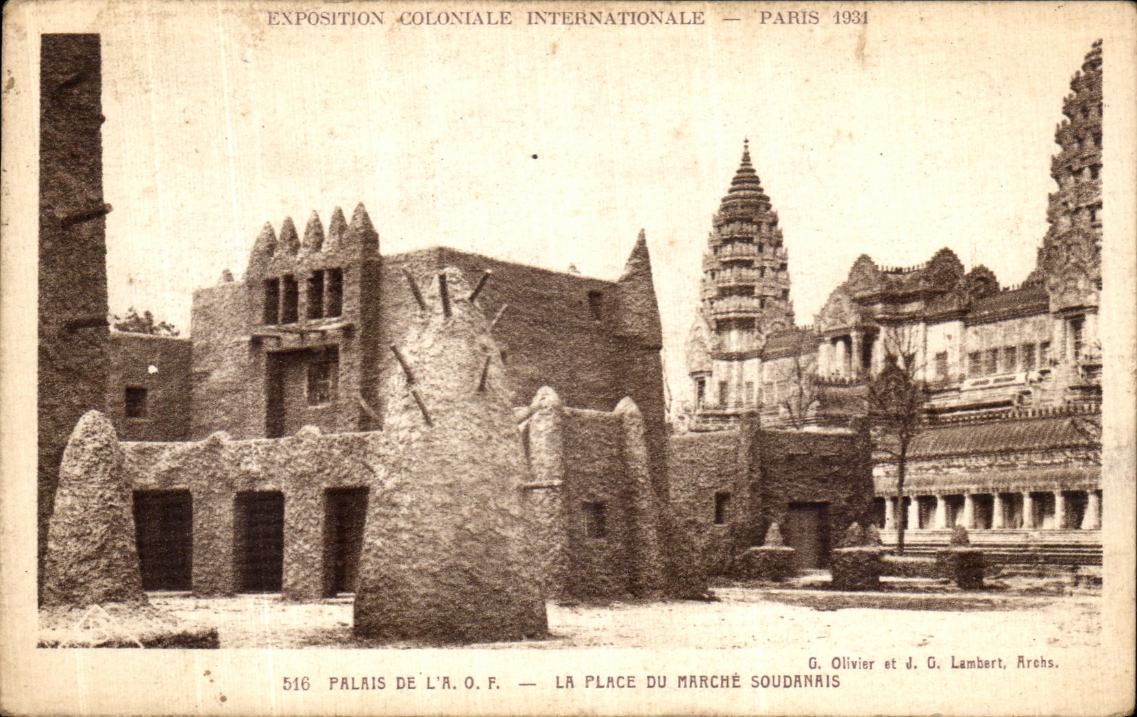 Paladar de la POSTAL de la VENDIMIA de L AOF el lugar del mercado internacional Paris colonial justa sudanesa 1931