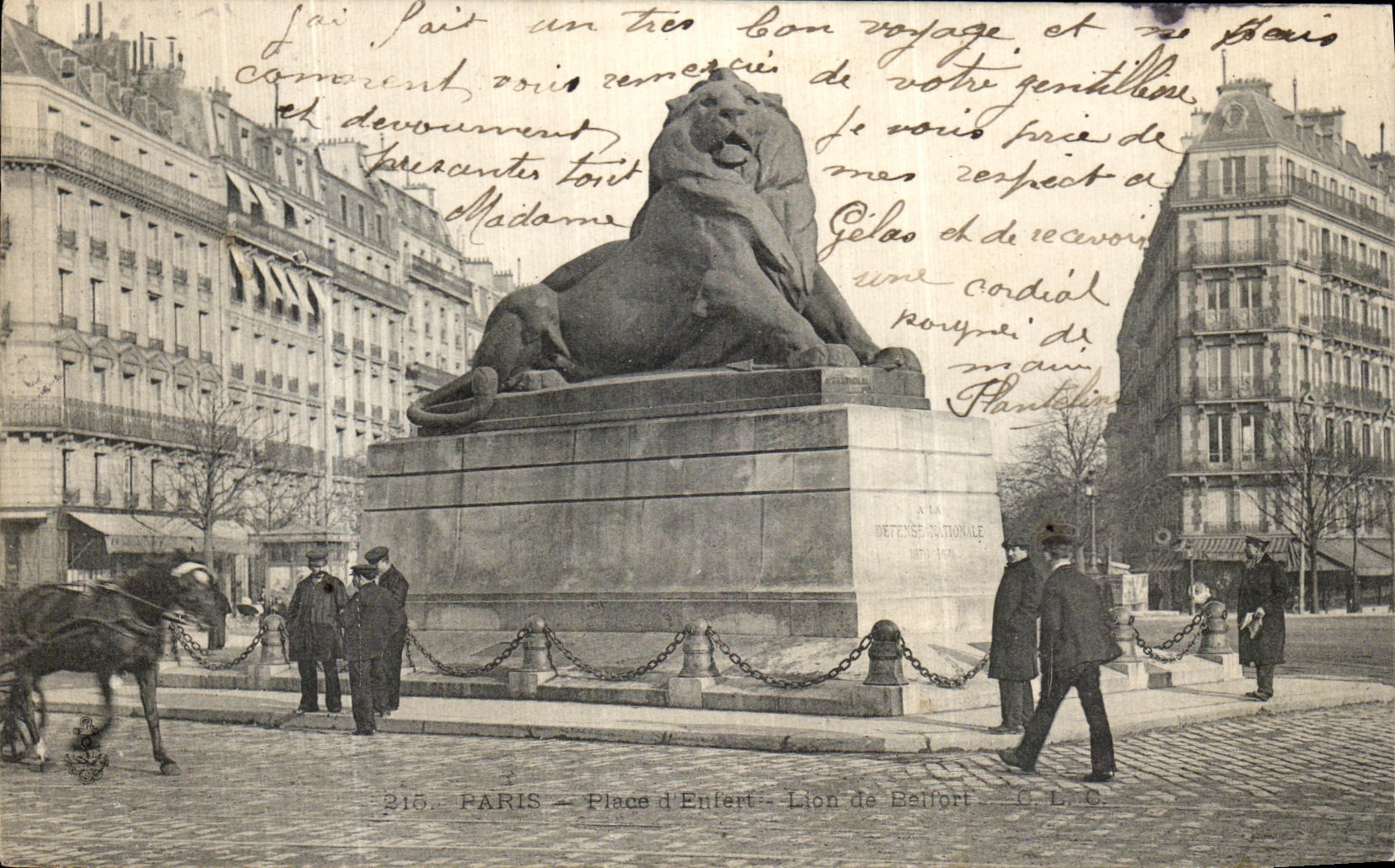 VINTAGE POSTCARD Paris Places Denfert Lion of Belfort