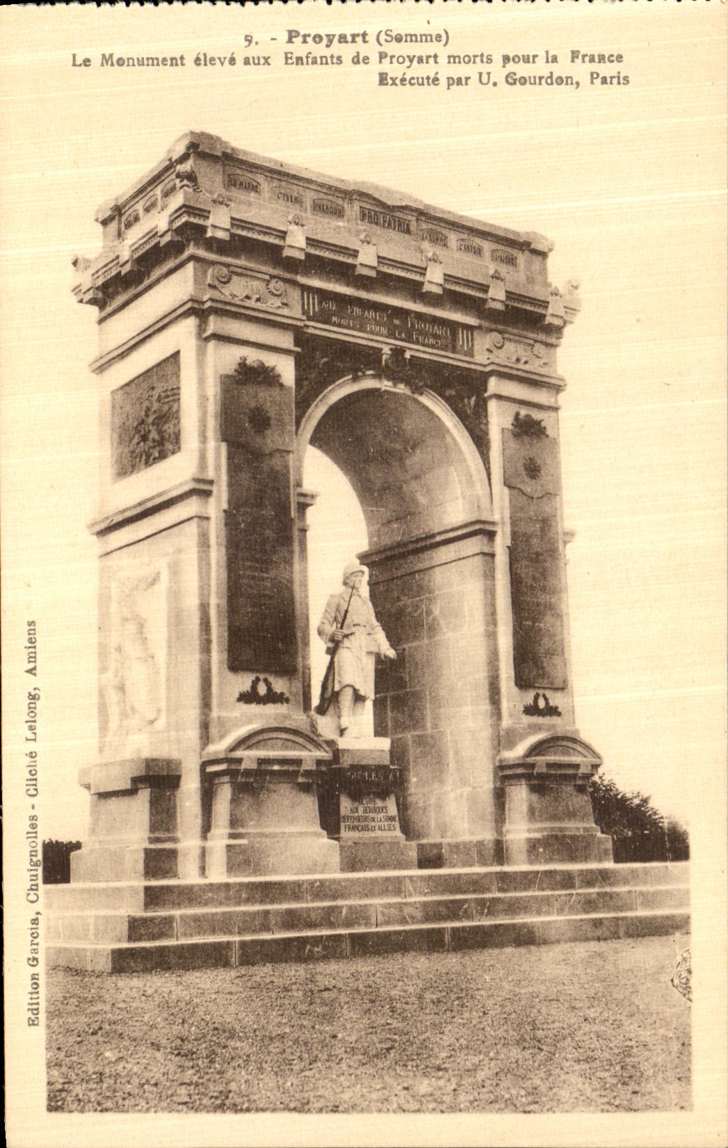 VINTAGE POSTCARD Proyart the Monument raised with the Children of Proyart died for France  Militaria